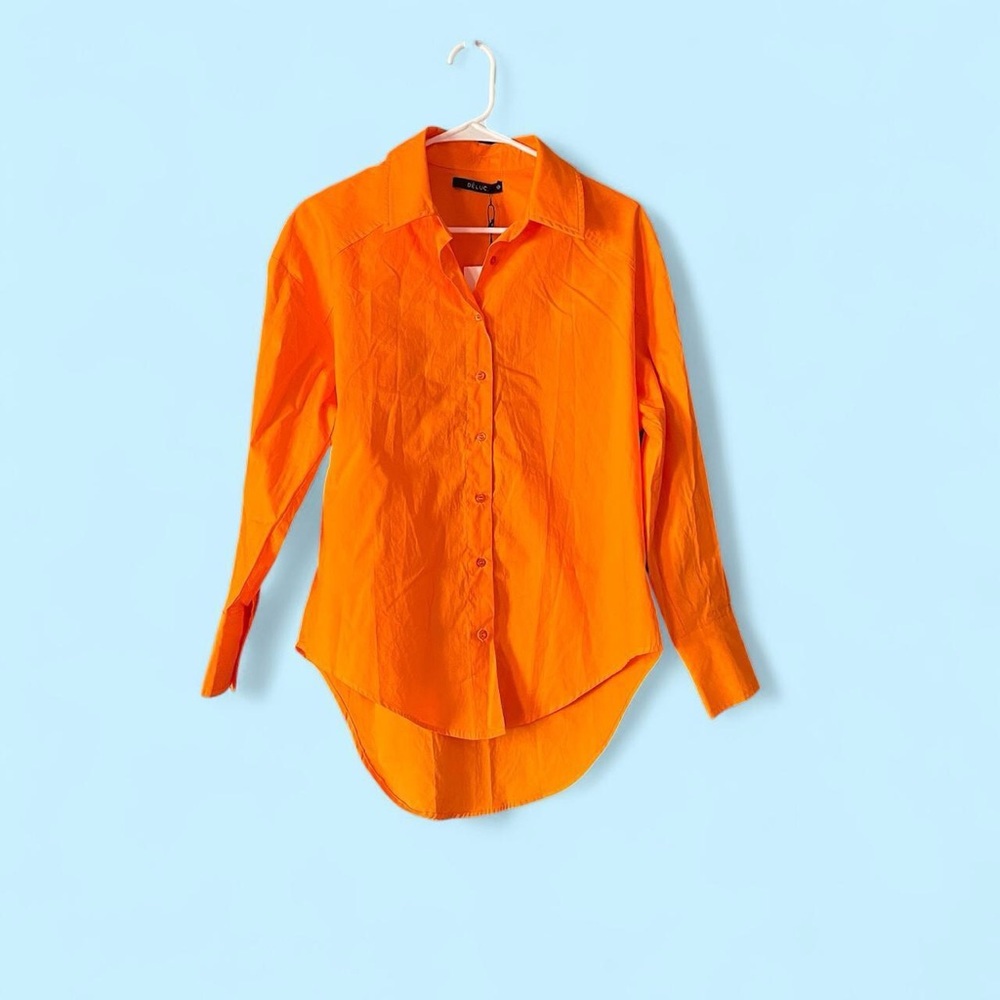 DELUC| MENS|New With Tags|Bright Orange Casual Button Down Shirt| Size XS